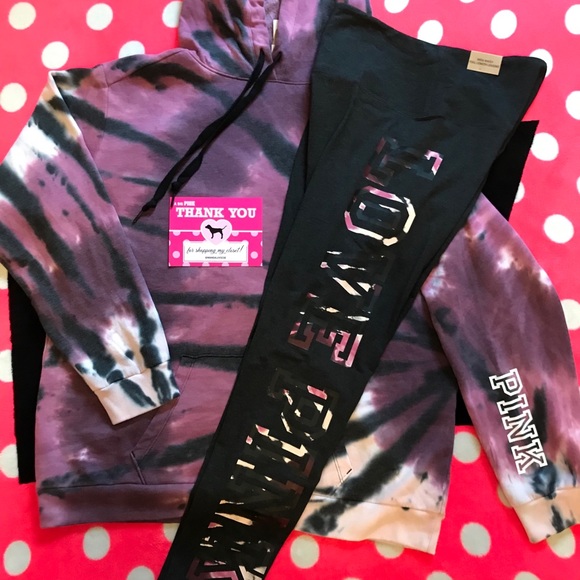 💗VS PINK GREY PURPLE TIE DYE LOGO LEGGINGS - Picture 12 of 14